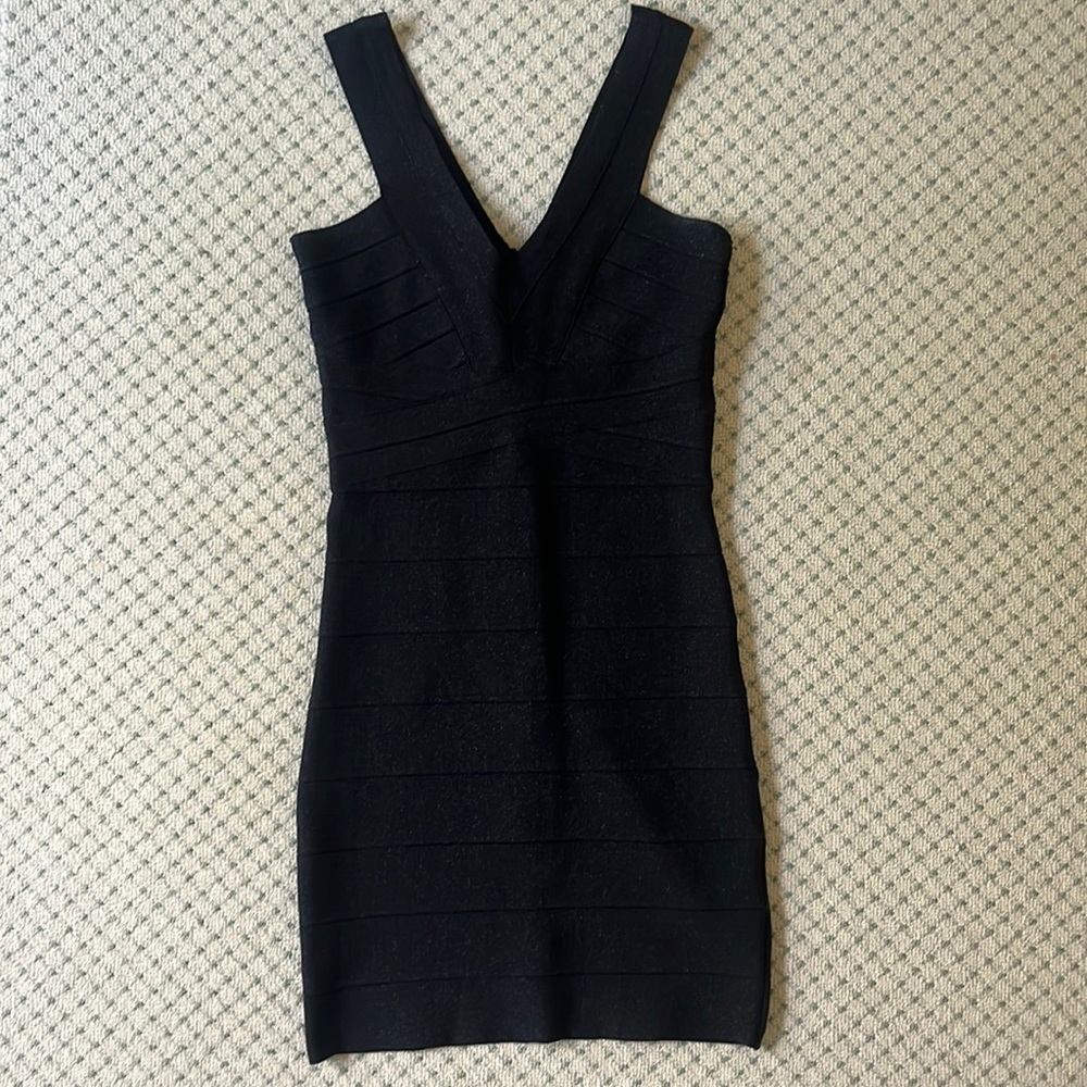 Bebe black shimmer body-con dress, size S